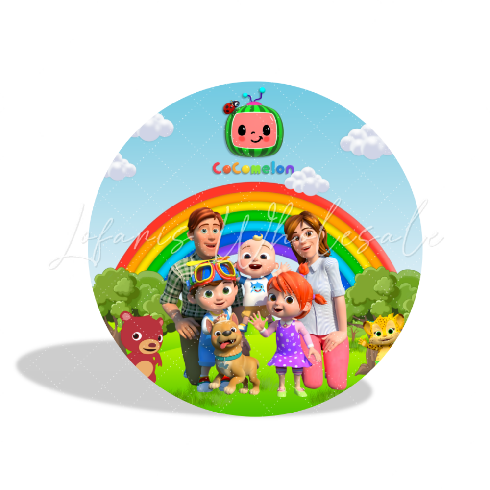 Cocomelon Round Backdrop Cover Plinth Cylinder Pedestal Cloth Cover For Birthday Party Decoration