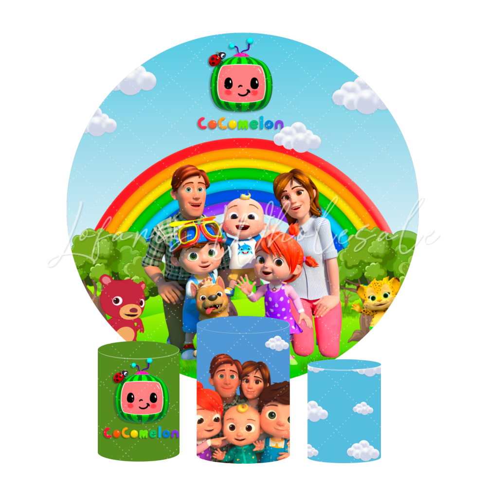 Cocomelon Round Backdrop Cover Plinth Cylinder Pedestal Cloth Cover For Birthday Party Decoration