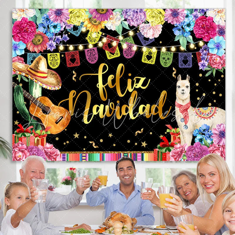 Lofaris Coloful And Glitter Floral Feliz Navidad Backdrops
