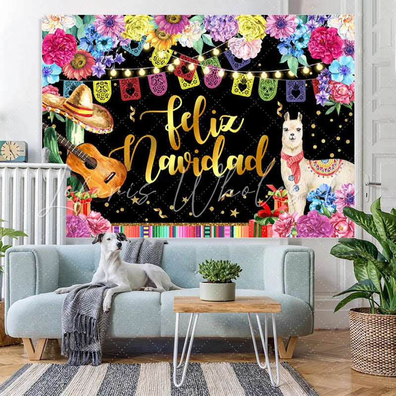 Lofaris Coloful And Glitter Floral Feliz Navidad Backdrops