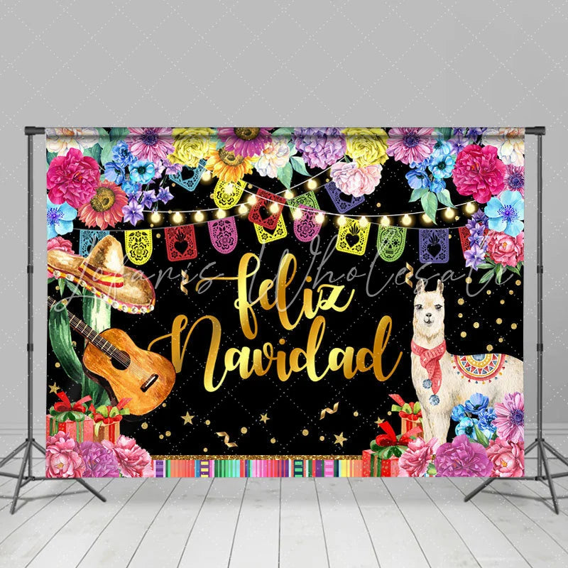Lofaris Coloful And Glitter Floral Feliz Navidad Backdrops
