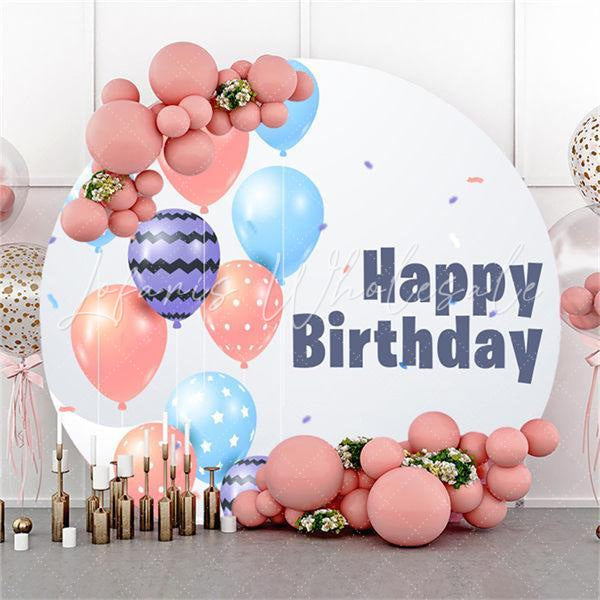 Lofaris Colored Balloons White Round Happy Birthday Backdrop