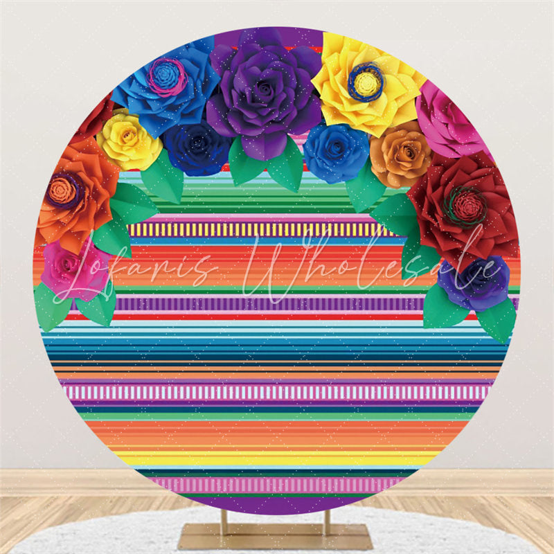 Lofaris Colored Stripe Happy Birthday Round Backdrop For Party