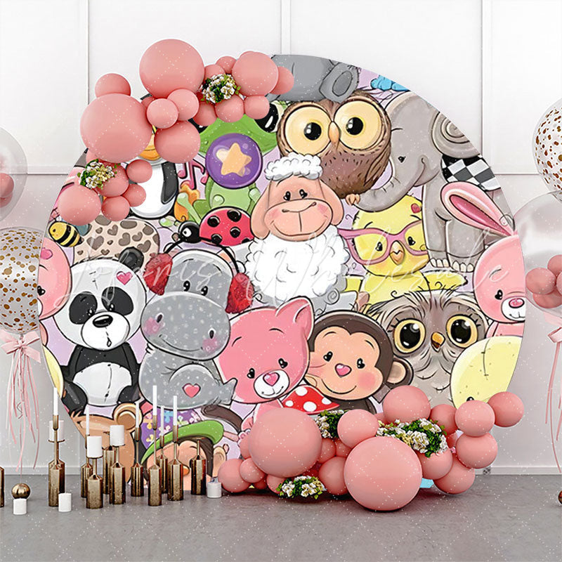 Lofaris Colorful Assorted Animals Round Baby Shower Backdrop