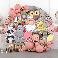 Lofaris Colorful Assorted Animals Round Baby Shower Backdrop