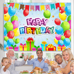 Lofaris Colorful Balloon And Gift With Flags Birthday Backdrop