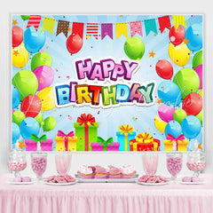 Lofaris Colorful Balloon And Gift With Flags Birthday Backdrop