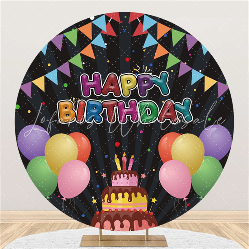 Lofaris Colorful Balloons And Flags Round Happy Birthday Backdrop