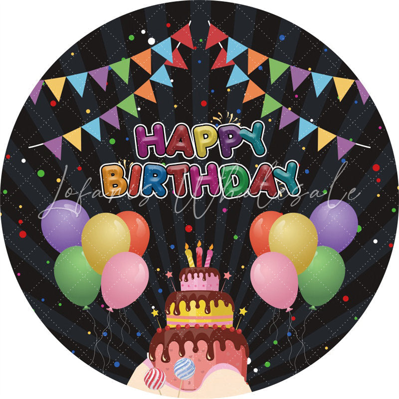 Lofaris Colorful Balloons And Flags Round Happy Birthday Backdrop
