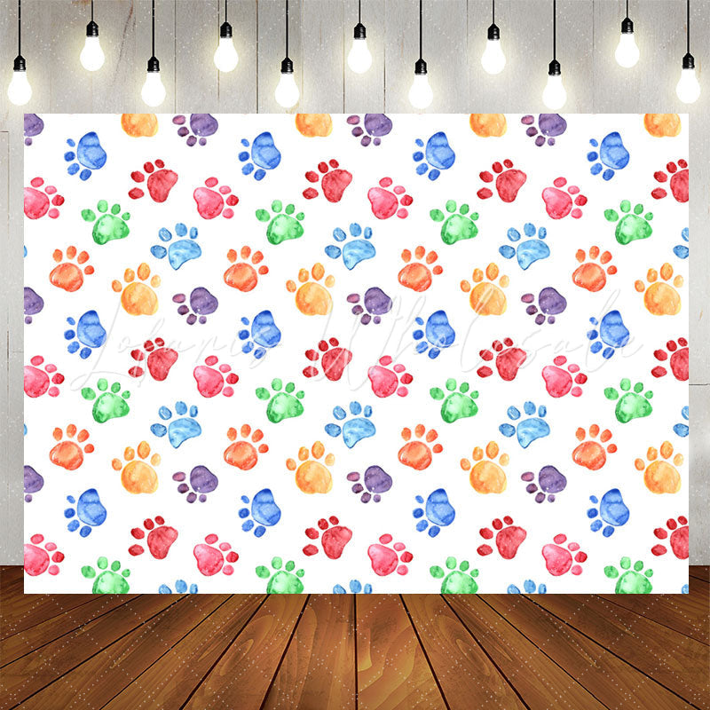 Lofaris Colorful Dog Paws Prints Pets Birthday Backdrop