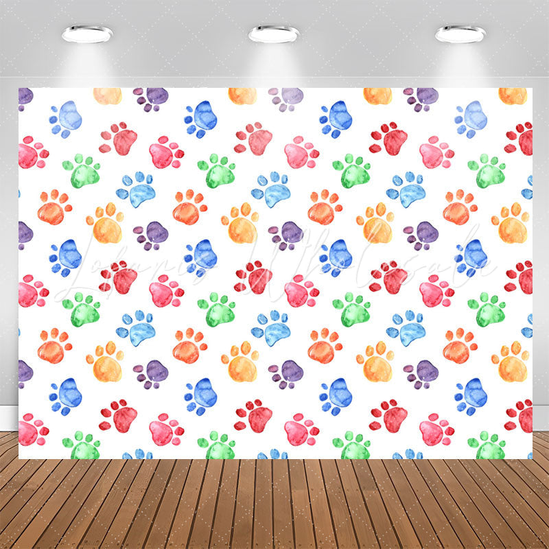 Lofaris Colorful Dog Paws Prints Pets Birthday Backdrop