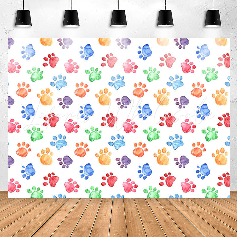 Lofaris Colorful Dog Paws Prints Pets Birthday Backdrop
