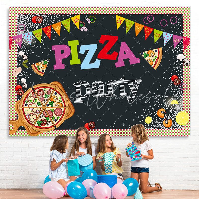 Lofaris Colorful Dot And Flags Pizza Party Birthday Backdrop