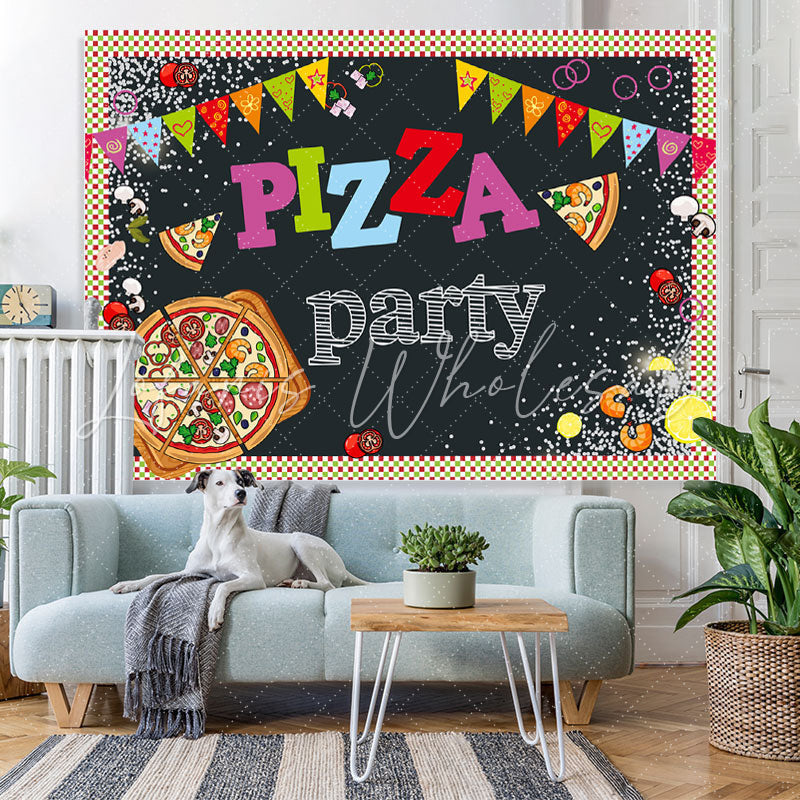 Lofaris Colorful Dot And Flags Pizza Party Birthday Backdrop