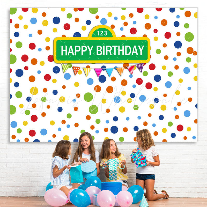 Lofaris Colorful Dot With White Happy Birthday Party Backdrop