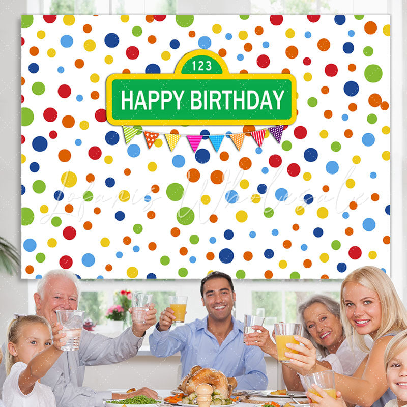 Lofaris Colorful Dot With White Happy Birthday Party Backdrop