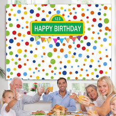 Lofaris Colorful Dot With White Happy Birthday Party Backdrop