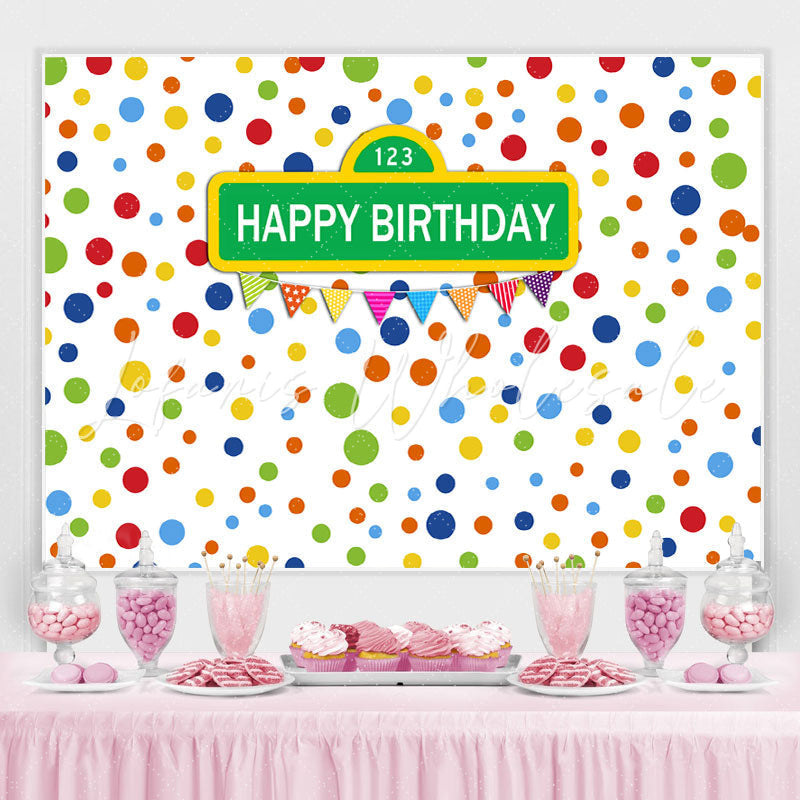Lofaris Colorful Dot With White Happy Birthday Party Backdrop