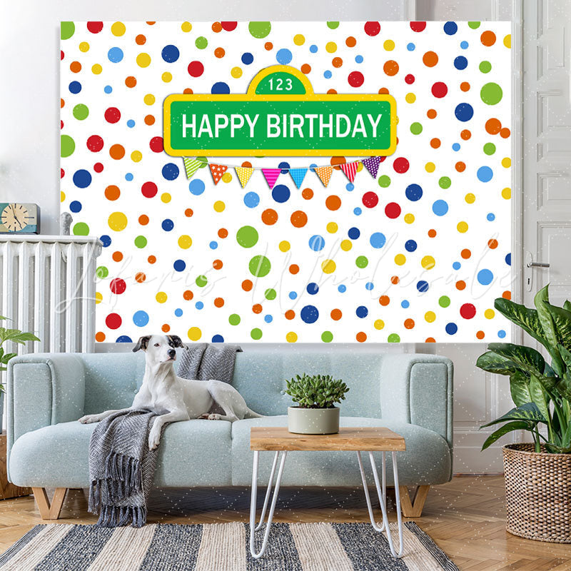 Lofaris Colorful Dot With White Happy Birthday Party Backdrop