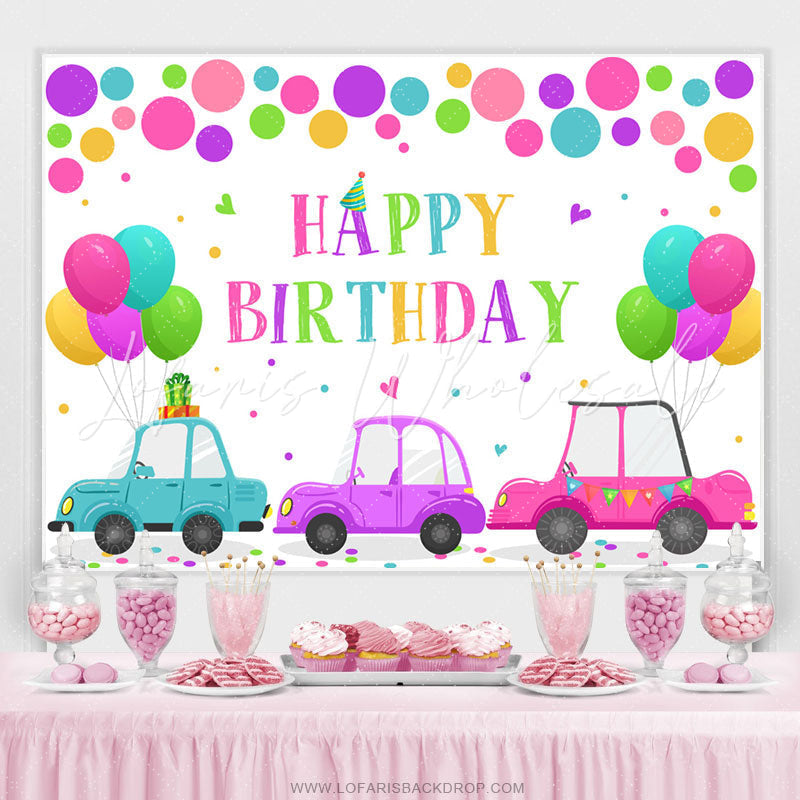 Lofaris Colorful Dots And Balloons Car Happy Birthday Backdrop
