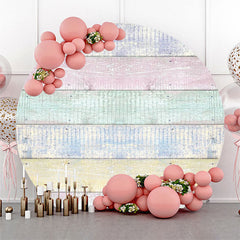 Lofaris Colorful Faded Wooden Wall Circle Birthday Backdrop