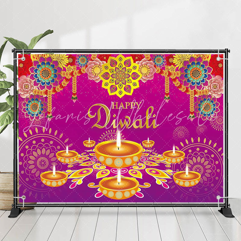 Lofaris Colorful Floral Pattern Light Purple Diwali Backdrop