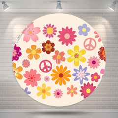 Lofaris Colorful Flower Peace Symble Round Birthday Backdrop