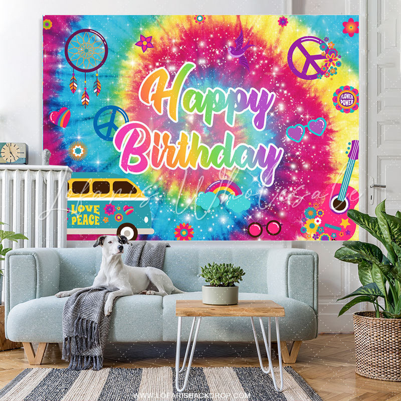 Lofaris Colorful Glitter Pattern Happy Birthday Backdrop Banner