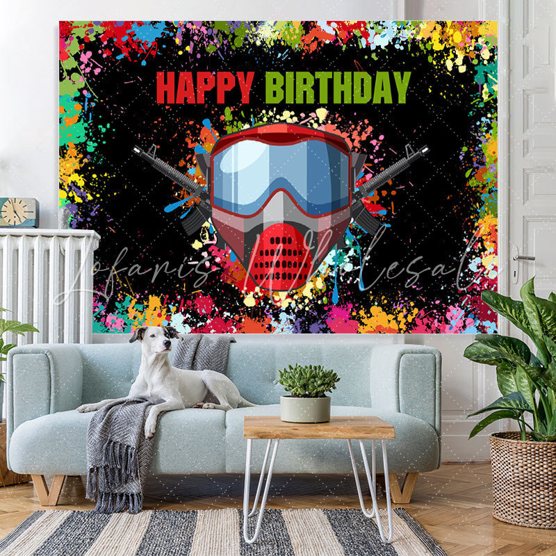 Lofaris Colorful Graffiti And Gas Mask Happy Birthday Backdrop