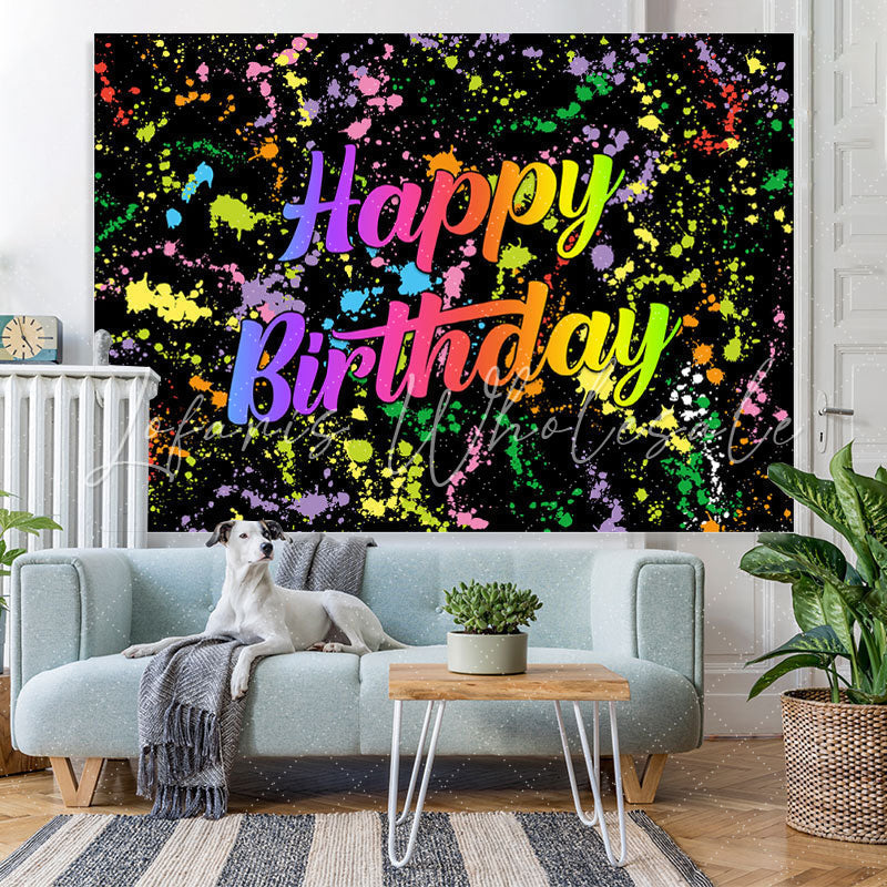 Lofaris Colorful Graffiti Based On Black Happy Birthday Backdrop
