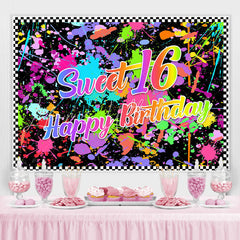 Lofaris Colorful Graffiti Sweet 16 Happy Birthday Backdrop