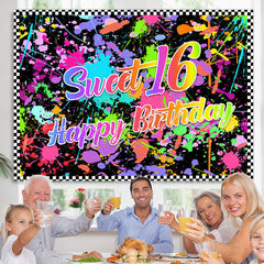 Lofaris Colorful Graffiti Sweet 16 Happy Birthday Backdrop