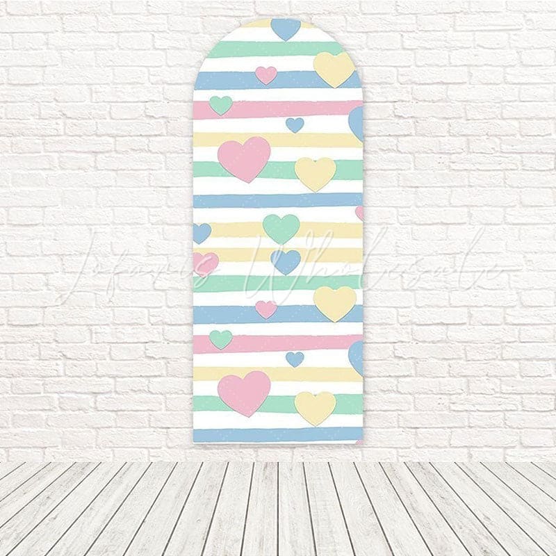 Colorful Hearts Stripe Playful Fun Celebration Decor Arch Backdrop