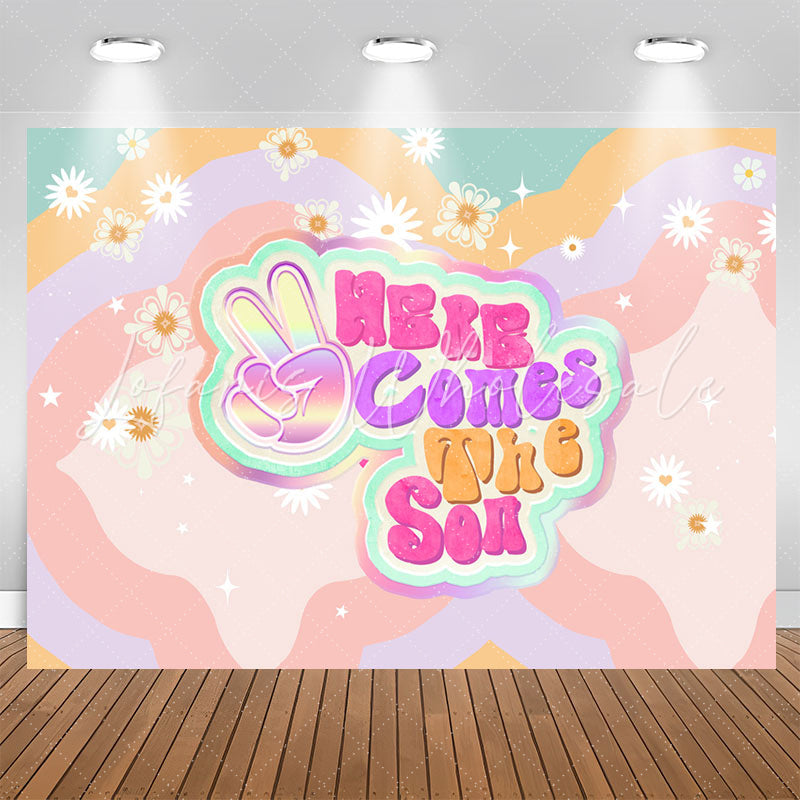 Lofaris Colorful Here Comes The Son Floral Baby Shower Backdrop