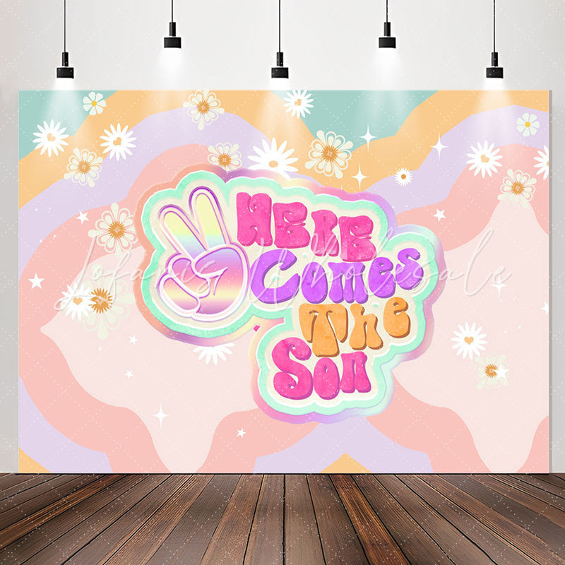 Lofaris Colorful Here Comes The Son Floral Baby Shower Backdrop