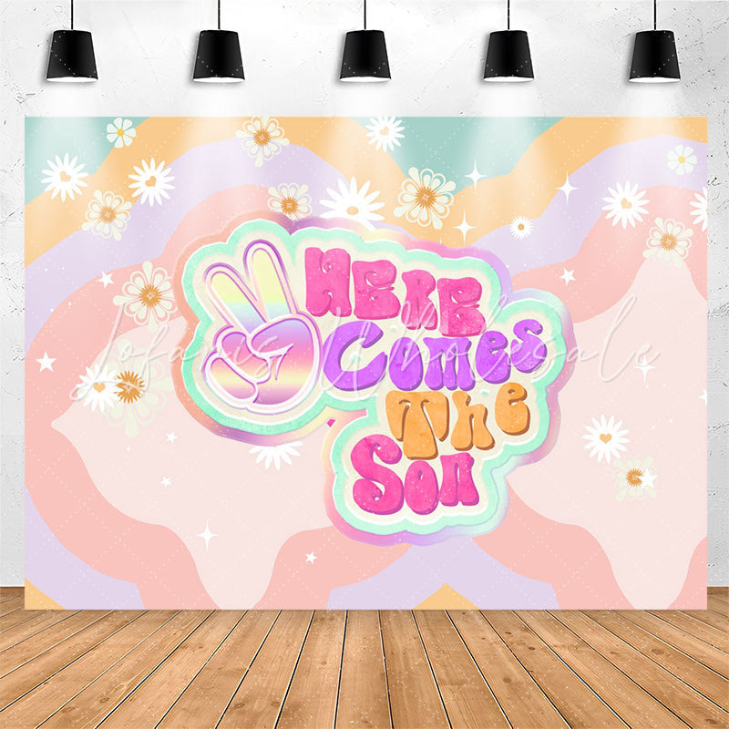 Lofaris Colorful Here Comes The Son Floral Baby Shower Backdrop