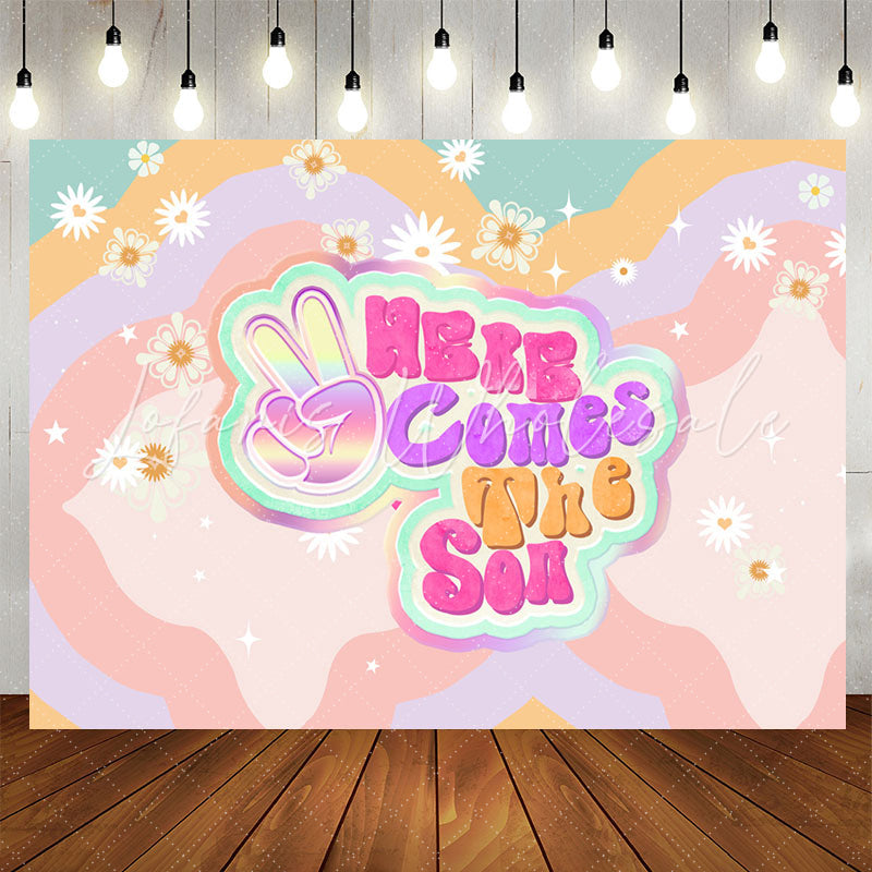 Lofaris Colorful Here Comes The Son Floral Baby Shower Backdrop