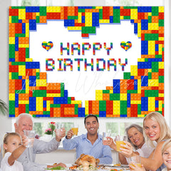 Lofaris Colorful Lego Brick Heart Happy Birthday Backdrop