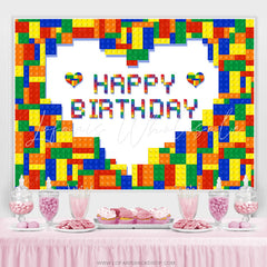 Lofaris Colorful Lego Brick Heart Happy Birthday Backdrop