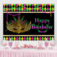 Lofaris Colorful Mask Masquerade Theme Happy Birthday Backdrop