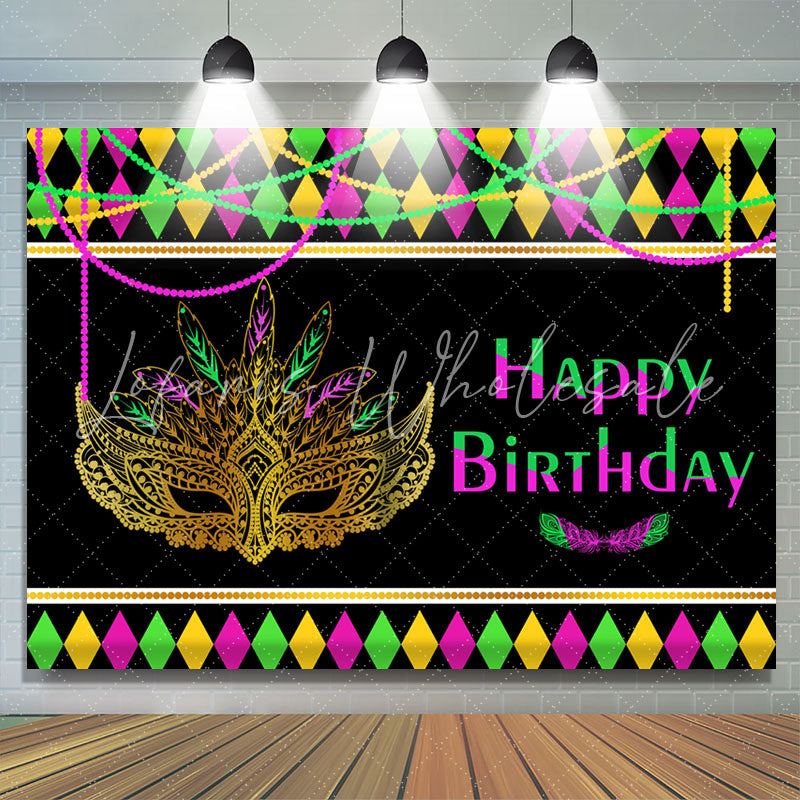 Lofaris Colorful Mask Masquerade Theme Happy Birthday Backdrop