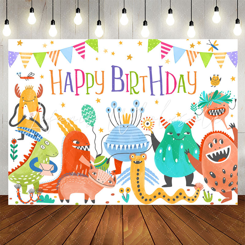 Lofaris Colorful Monsters Party Happy Birthday Backdrop