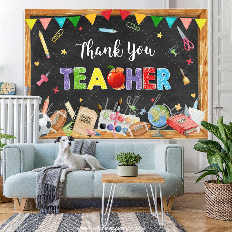 Lofaris Colorful Patterns Black Thank You Teacher Party Backdrop