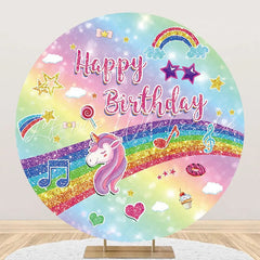 Lofaris Colorful Rainbow Unicorn Round Birthday Backdrop