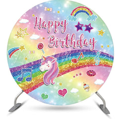 Lofaris Colorful Rainbow Unicorn Round Birthday Backdrop