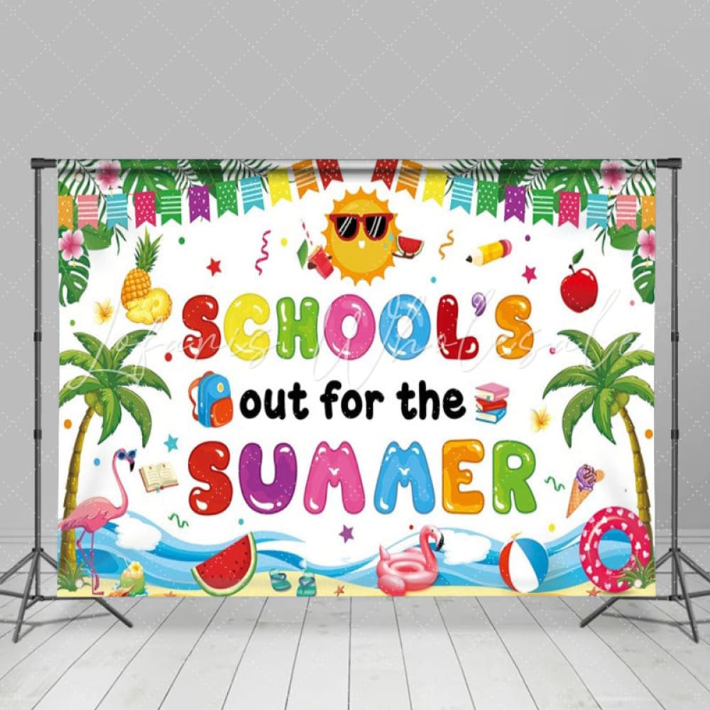 Colorful Schools Out For The Summer Pool Party Backdrop For Kids