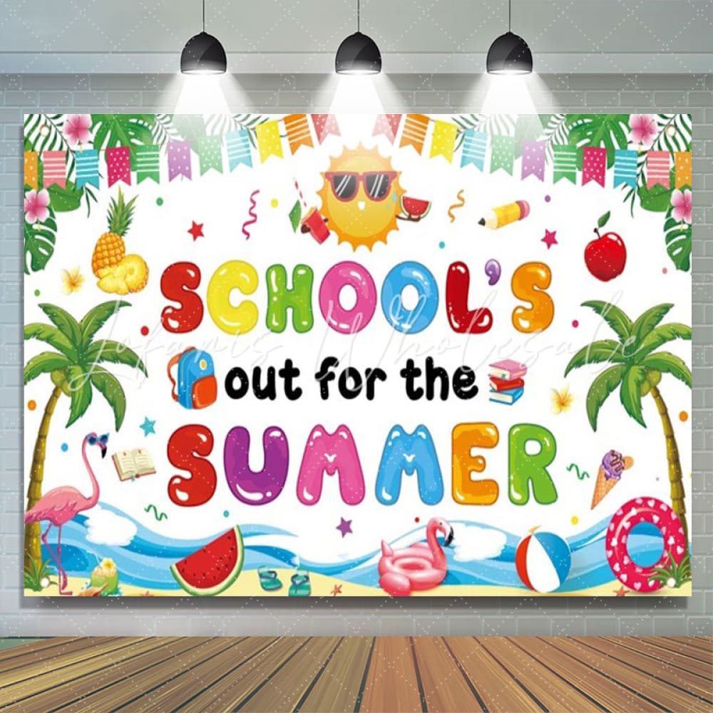 Colorful Schools Out For The Summer Pool Party Backdrop For Kids