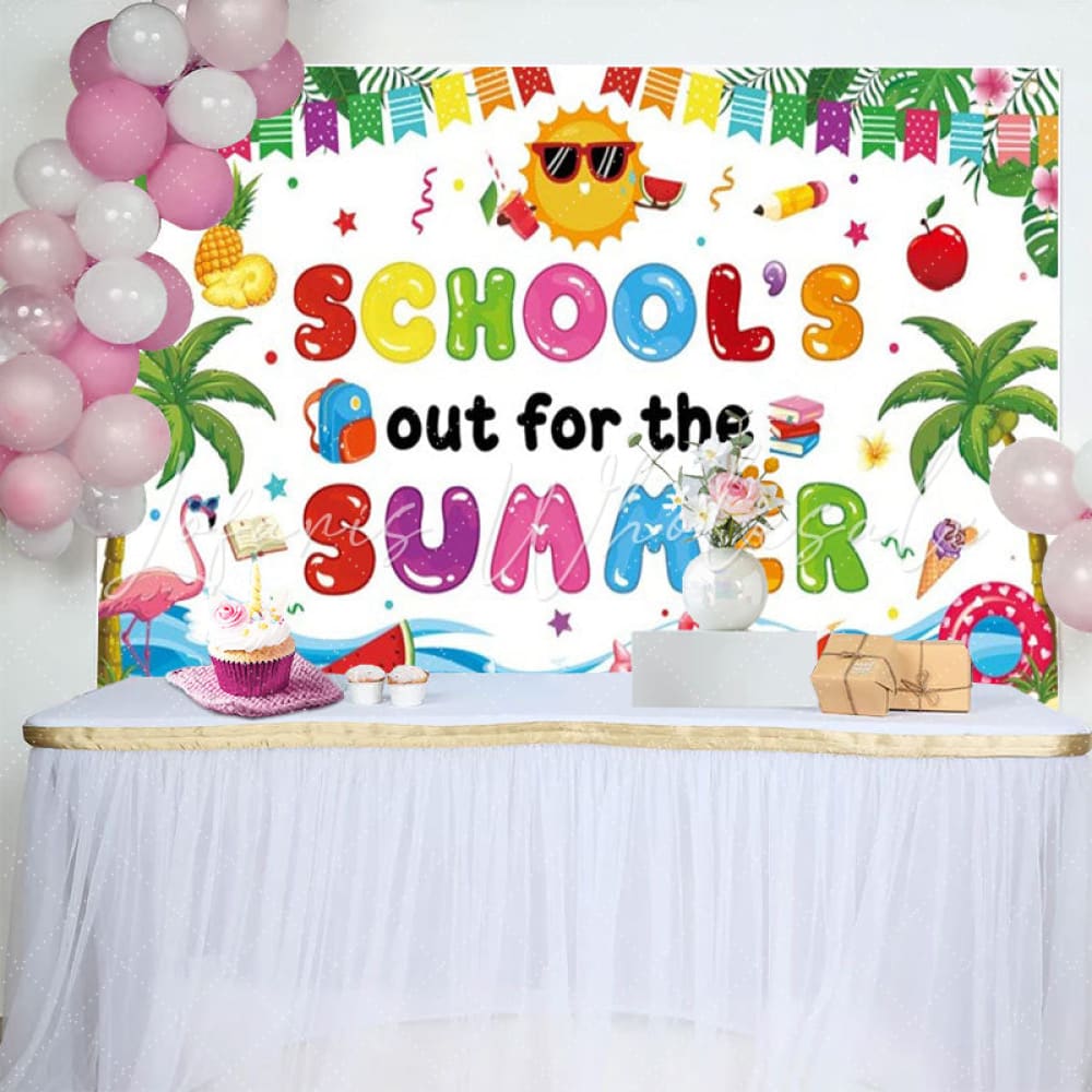 Colorful Schools Out For The Summer Pool Party Backdrop For Kids