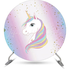 Lofaris Colorful Unicorn Gold Round Birthday Party Backdrop