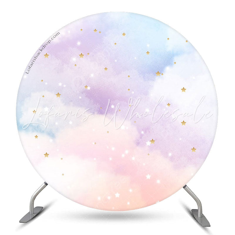 Lofaris Colour Cloud With Gold Stars Round Backdrop For Girl